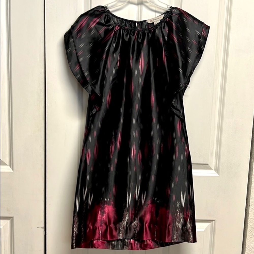 BCN Generarion Black Pink Print Flutter Sleeve Satin Dress Size M